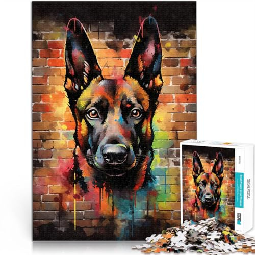 Pussel för tonåringar 1000 bitar Belgisk Shepherd Malinois graffiti mönstermontering födelsedag 52 x 38 cm
