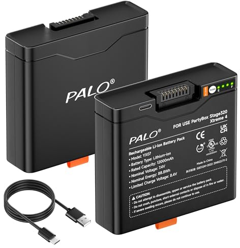 Palogreen 12000mAh Akku 400 für JBL Partybox Stage 320, JBL Xtreme 4-7,4V/Lithium Hochkapazitäts Batterie mit LED, Typ-C-Eingang