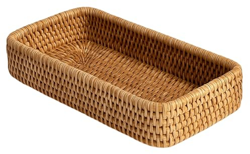 Rattan Tray, Key Bowl for Hallways, Entryway Decorative Basket, Key Tray, Key Dish, Organiser for Keys, Perfume, Candles, Coffee Table Decor, Bathroom Countertop Storage, Candle, Ornament
