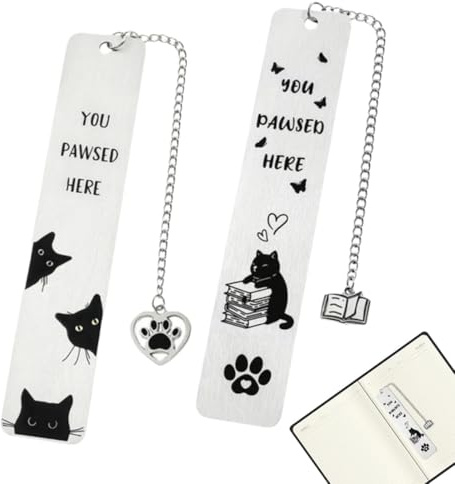 LONZIKP Set di 2 Segnalibri Personalizzati in Metallo con Catena e Ciondolo a Forma di Gatto, Ideale per Amanti dei Libri, Accessori per Libri, Regalo per Giovani Scrittori
