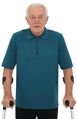 RUNQHUI Homme Chemise Adaptative Dos Ouvert avec Fermeture Éclair pour Hommes Maison Retraite Fauteuil Roulant Handicap Manche Courte
