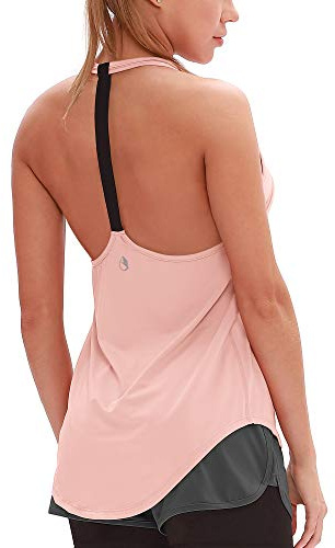 icyzone Workout Tank Tops for Women - Gym Yoga Shirts, T-Back Sport Running Tank Top (M, Pale Blush)