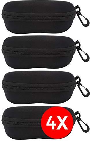 TBOC Étui Rigide à Lunettes de Soleil - [Pack 4 Unités] Boîte [Noire] Vue Protection Lecture Natation avec Clip Attache Ceiunture Femme Homme Enfant Voiture Mode Design Fashion Fermeture Éclair