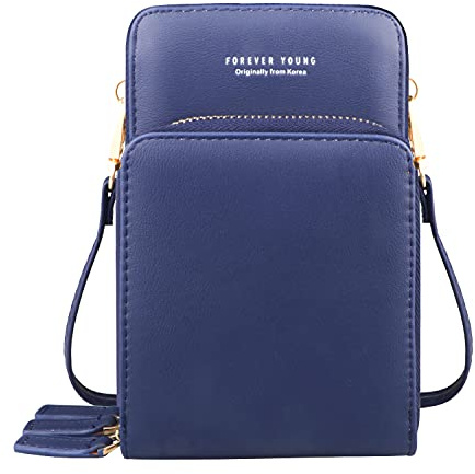 Fangoo Femmes petit téléphone portable bandoulière sac à main portefeuille Mini cuir léger Cross Body Body Sac de téléphone portable avec fentes pour cartes de sangle(bleu)
