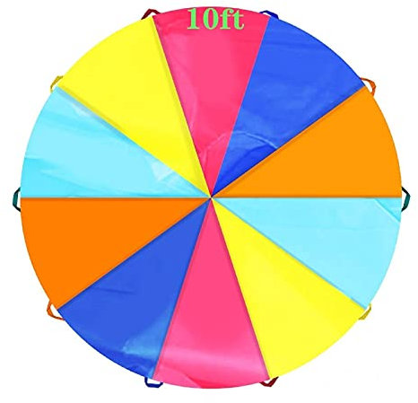 SYVOFOX 3m Schwungtuch für Kinder, Bunt Fallschirm Parachutes mit 10 Griffen Outdoor Spiele für Kinder und Familie, Regenbogen Fallschirmspringer Spielzeug Spiele Schwungtuch Groß