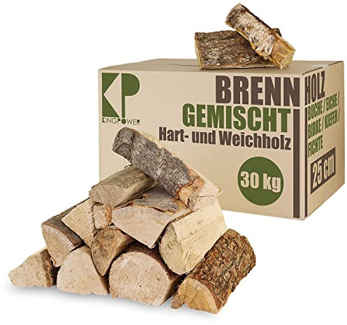 Legna da ardere Misto 30 kg Faggio Betulla Quercia Pino Abete Legna per stufe e caminetti Braciere Griglia 25 cm Camera asciugata Kingpower, Quantità:30 kg