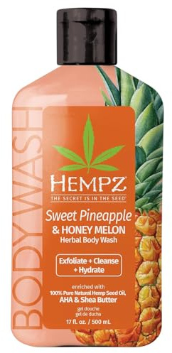 Hempz Body Wash - Sweet Pineapple & Honey Melon - Hydrating for Sensitive Skin, Scented, Exfoliating with Shea Butter, Pure Hemp Seed Oil, and Algae for Sensitive Skin - 17 fl oz