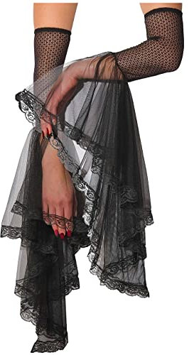 keland Ein Paar Romantische Goth Mesh Spitze Handschuhe Gauntlets Elegante Netz Arm Stulpen für Halloween Kostüm (Schwarz-002)