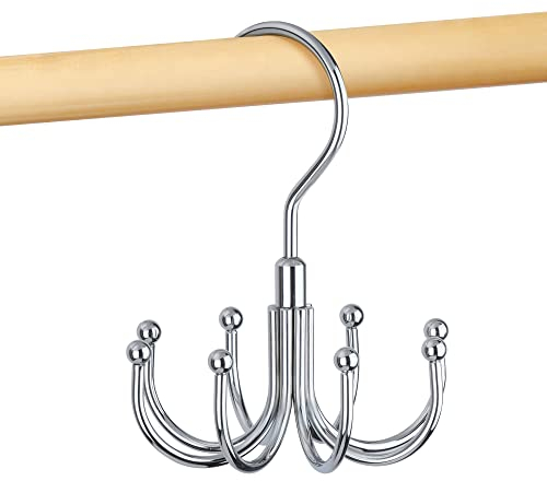 OMHOMETY Porte Ceinture pour Placard, Rotatif en Métal, Gain De Place, Rangement Ceinture, Porte Cravate, Capacité Maximale De 24 Ceintures, Argent, 1 Unité