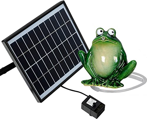 Storm's Gartenzaubereien Wasserspeier Frosch dunkelgrün mit Akku Solarpumpe 12cm aus Keramik Laufzeit ohne Sonne 4-5 Stunden