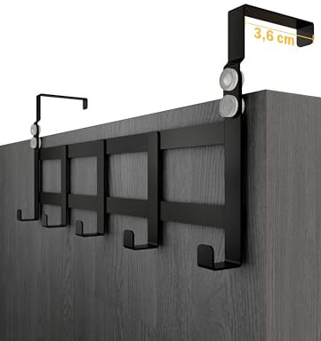 Menz Perchero puerta negra para colgar, percha puerta que ahorran espacio - robusto colgador universal Türhakenleiste Schwarz_36mm
