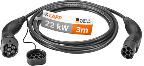 Lapp Mobility Typ 2 Ladekabel 22 KW / Glatt / 32 A / 3-Phasig / E-Auto Ladekabel / Mode 3 / 3m