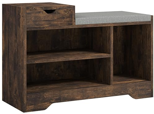 HOMCOM Shoe Storage Bench with Seating Cushion, Drawer, Rustic Brown