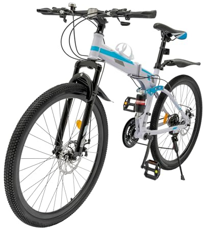 CLEADONG 26 Inch Mountain Bike, 21 Speed Foldable Adult Mountain Bike with U-Shaped Fork and Rear Shock Absorber, Bike Bicycle for Boys Girls Men and Women Black, White, Blue