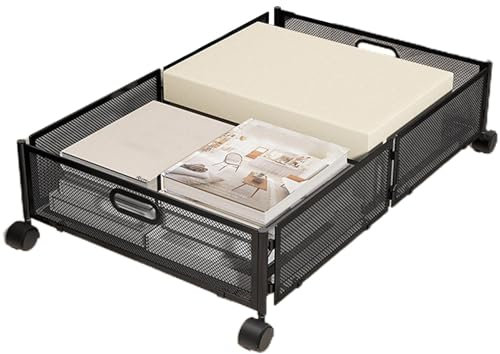 Duroecsain Organizzatore sotto il letto, portaoggetti arrotolabile sotto il letto, cestino per biancheria da letto pieghevole con ruote, cassetto sotto il letto salvaspazio, cassetto metallico