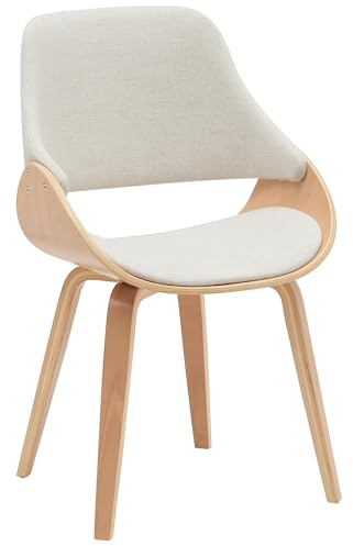 CLP Esszimmerstuhl Vangale I Küchenstuhl mit Gestell aus Bugholz I Polsterstuhl mit Rückenlehne, Farbe:Natur/Creme, Material:Stoff
