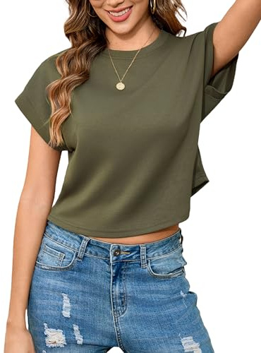 Totatuit Women's Cropped T Shirts Short Sleeve Boxy Crop Top Basic Tee