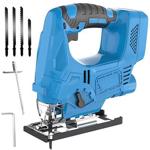 Akku Stichsäge 550W mit Arretierung und stufenlosem Geschwindigkeitsschalter, Kompatibel mit Makita 18V Akkus BL1840 BL1850b, Schneller Blattwechsel für Holz,PVC,Sperrholz und Metall(Batterien nicht)