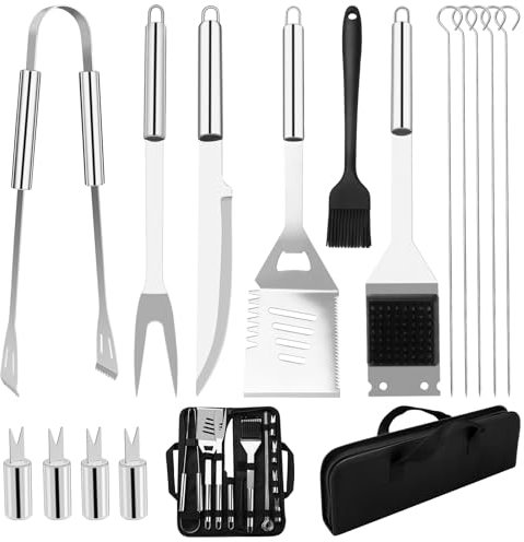 Ustensiles Barbecue, Kit Barbecue en Acier Inoxydable, Outil de Set Barbecue Professionnel Portable (15 PCS)