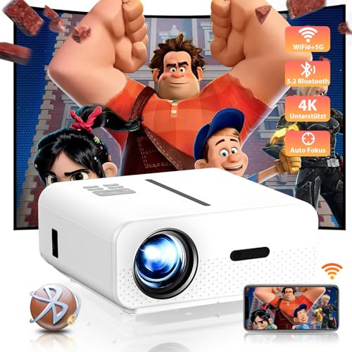 Beamer, Autofokus Beamer 6D 4P Trapezkorrektur Beamer 4K Heimkino Unterstützt, 20000 Lumen WiFi6 Video Beamer Bluetooth 1080P Full HD Projektor