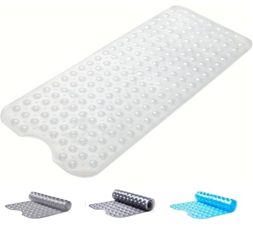AUNEK Bath Mat Non Slip, Anti Mould Bathroom Mat with 200 Strong Suction Cups and Drain Holes, 100x40 cm Anti Slip Large Bathtub Mats for Inside Bath, Long Washable Bathroom Rug for Daily Use (Clear)
