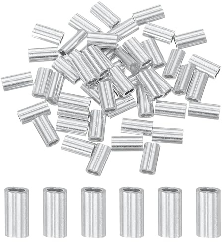 sourcing map 50Pcs Aluminum Crimping Loop Sleeve, 1mm 1/32 Double Ferrule Wire Crimps M1 Cable Crimp for Wire Rope and Cable Crimps, Clamps Line Rope End