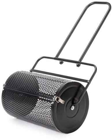 Outopee 24 Compost Spreader, 76L Peat Moss Top Dressing Roller with Steel Mesh Basket, U-shaped Handle & Side Latches, Garden Lawn Spreader for Spreading Manure Mulch Topsoil