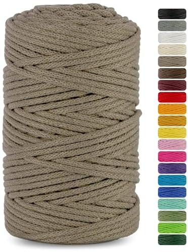 Netuno 1 x makramégarn mörkbeige 5 mm, 200 m, bomullsrep med polyesterkärna, snöre av bomull, snöre, natursnöre, bomullsgarn för makramé, pyssel, garn, tjockt snöre, makramé, bomullsrep