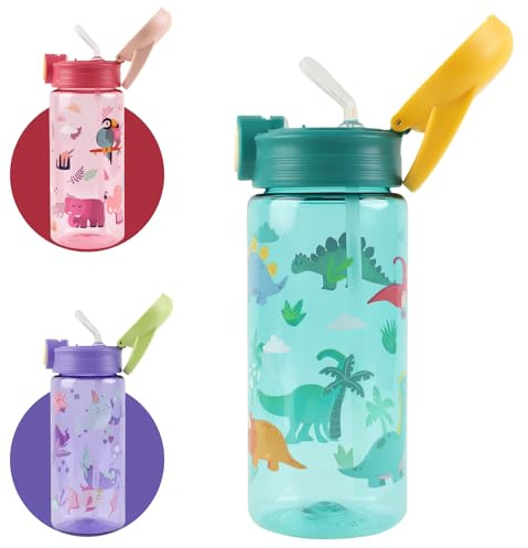 GmeDhc - Borraccia da 600 ml per bambini, bottiglia per lo sport con cannuccia per scuola materna e scuola per ragazzi e ragazze, con maniglia, senza BPA