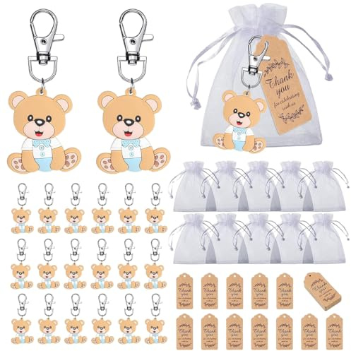 PYEUIFT Llaveros Oso, 20 Piezas Azul, Bolsas De Organza, Etiquetas De Agradecimiento, Detalles Bautizo, Regalos Baby Shower, Für Bautizo Niño Baby Shower Niño