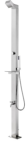Gartendusche aus Edelstahl, Modernes Design mit Kopf-, Hand- und Fußwaschhahn, 220 cm, Multifunktionale Außendusche für Schwimmbad, Edelstahl 201 und 304, Flexibler Schlauch,