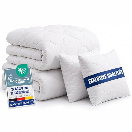 Home Oase® Bettdecken Set 4-teilig - 2X Ganzjahres Decke 135x200 + 2X Kissen 80x80 cm - ÖKO-TEX® Zertifiziert - pflegeleicht waschbar bis 95° - Bettenset weich & atmungsaktiv - Made in EU