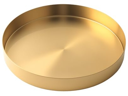 UCFBWO Vassoio rotondo oro in acciaio inox, piatto decorativo oro, rotondo, per cosmetici, vassoio decorativo per candele, gioielli, decorazione da tavolo (Ø 20 cm)