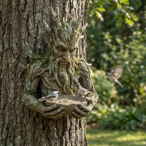 Faccia 'albero Mangiatoia Per Uccellis, Statue Della Faccia Del Vecchio, Stazione Di Cibo Per Uccellis Selvatici, Stazione Di Mangime Per Uccellio In Resina Decorazione Da Giardino