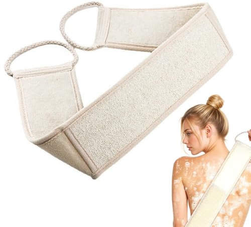 Lahkvor Luffa Naturale per Schiena 8x70cm, Fascia Esfoliante Doccia con Manici, Spugna Peeling Corpo a Doppia Faccia