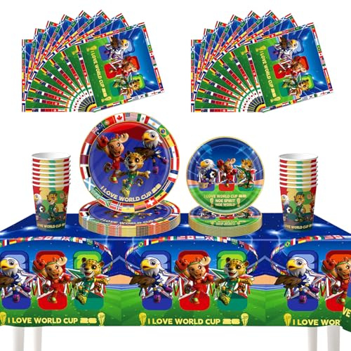BlinBlin Stoviglie da Festa di Calcio, Set di Stoviglie da Calcio, tra Cui Football Piatti, Tazze, tovaglia,Tovaglioli per Feste a Tema Calcio Decorazioni per Il Compleanno