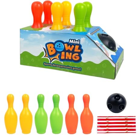 Kids Bowling Set – 6 Plastic Bowling Pins & 2 Balls, Toddler Indoor & Outdoor Sports Game, Educational Toy for Boys Girls Age 2-5, Birthday Gift, Party & Garden Activity