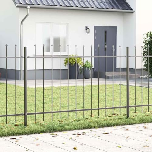 Tonture Recinzione da giardino, 7 pezzi, grigio in acciaio verniciato a polvere, 11,9 x 0,8 m, elemento di recinzione per terrazza e giardino anteriore, con griglia in metallo resistente alle