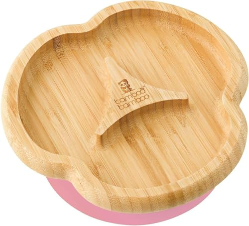 Piatto di Bambù con Ventosa per Neonati - Piatto di Bambù per Bambini, Non Tossico, Naturale, Che Rimane Freddo al Tatto Durante il Baby-Led Weaning (Rosa)