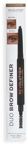 Makeup Revolution Duo Brow Definer Pencil, Add Definition, Includes Brush, Light Brown