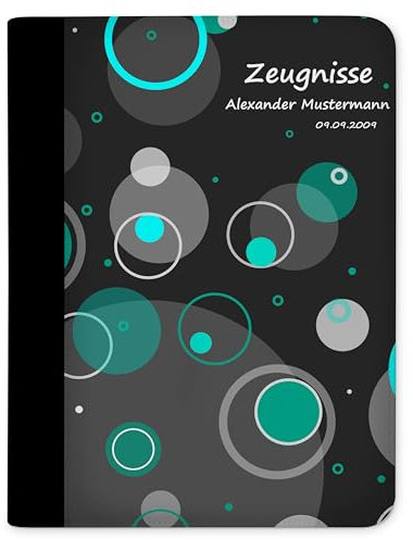 CreaDesign Customize A4 Zeugnismappe für Kinder 26,7x32,7x1 cm, Sichtbuch mit 10 Klarsichthüllen, erweiterbar auf bis zu 20 Taschen, Türkis Kreise Design, Dokumentenmappe für Schüler