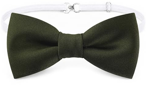TigerTie Baby fluga satinvävd – förbunden – barnfluga för bröllop, dop och fest – bekväm passform – justerbart elastiskt band 29–40 cm, Olivrön, Fliegengröße: ca. 7 cm x 3,5 cm