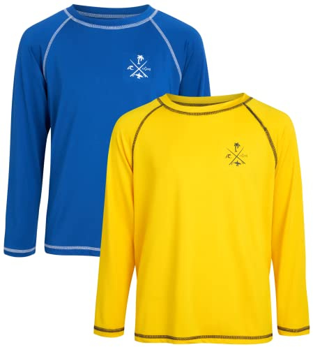 Quad Seven Boys Swim Shirt - 2 Pack Sun Protection Quicky Dry Long Sleeve Rash Guard for Boys Youth Kids Swimwear (2T-18), Size 16-18, Royal/Yellow