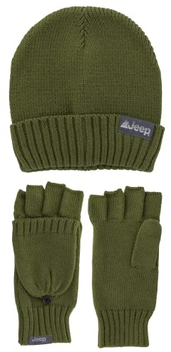 Jeep Unisex-Erwachsene Herren und Damen 2-teiliges Beanie und wandelbare Handschuhe Einheitsgröße passt den meisten Winter-Zubehör-Set, Grün, Eine Größe