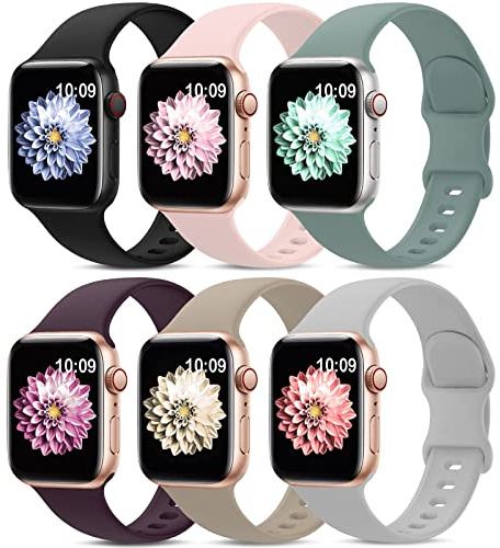 AMSKY 6 Pièces Bracelet en Silicone Compatible avec Bracelet Apple Watch 40mm 44mm 42mm 46mm 41mm 45mm 38mm 49mm Femme Homme, Sport Compatible avec Apple Watch Serie 11 10 9 8 7 6 5 4, SE 3 2 1