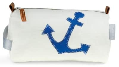 360° Kulturbeutel Tonne aus Segeltuch, Unisex Kulturtasche, Waschtasche Kosmetikbeutel, weiß Anker blau 2347