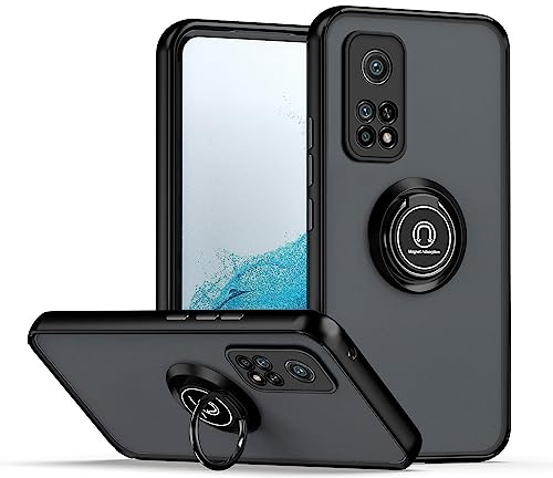 XINYEXIN Coque pour Xiaomi Mi 10T 5G / Mi 10T Pro 5G, Etui Téléphone Antichoc avec Anneau de Support, Hard PC et TPU Bumper Mat Translucide Case Cover - Noir