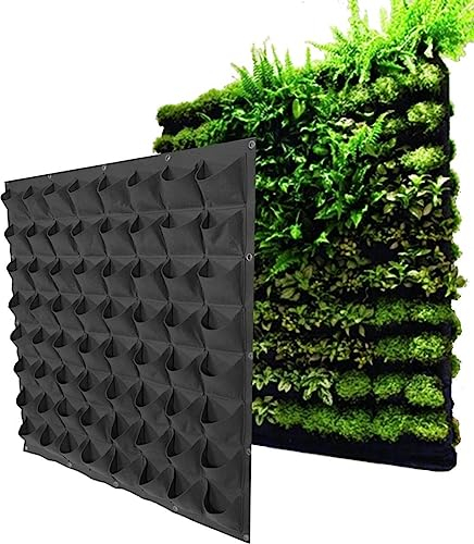 Hängeplan Wachstumsbeutel mit 64 Pflanztaschen - Vertikaler Garten für Außen und Innenbereich, Vertikale Gartendekoration Pflanzenwand, 100 x 100 cm (Schwarz)
