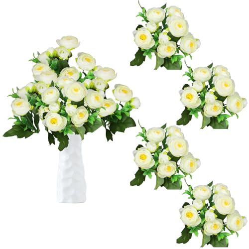 astylishome Artificial Flowers for Graves 36 Bunches Fake Flower Bouquet Vintage for Wedding Party Table Centerpieces Floral Arrangement Home Kitchen Decor White 0904