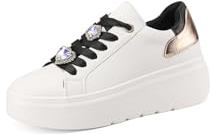 QUEEN HELENA Sneakers Platform Scarpe da Ginnastica con Strass Donna X31-5 (Bianco e Oro, Sistema Taglie Calzature EU, Adulto, Donna, Numero, Media, 37)